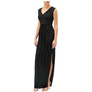 Adrianna Papell Black Jersey Velvet
Column Gown Long Formal Dress- 2P